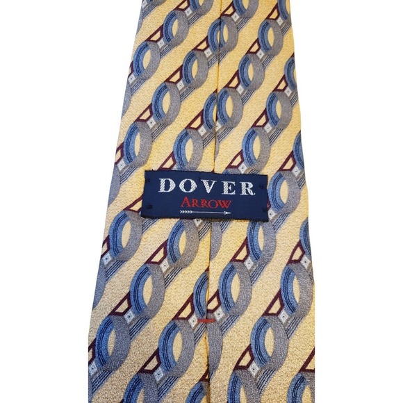 Dover by Arrow Necktie Tie Silk Yellow Blue Gray Geometric Circles Made in USA - Picture 6 of 12